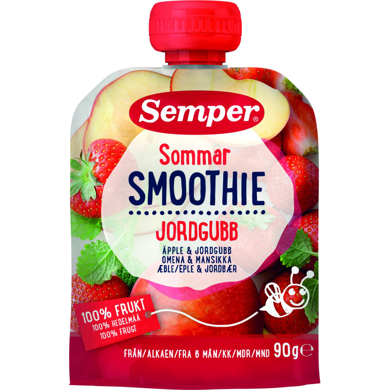 Geriamoji obuolių ir braškių tyrė SMOOTHIE nuo 6 mėn., 90 g