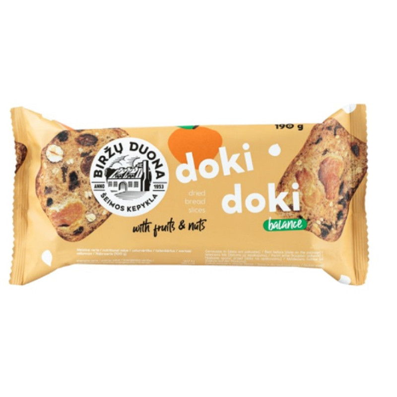 Džiov.duonos riekelės DOKI DOKI Balance su vaisiais ir riešutais, 190 g