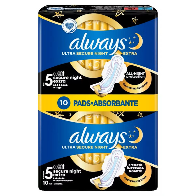 Hig. paketai ALWAYS ULTRA SECURE NIGHT EXTRA, S5, 10 vnt Hig. paketai ALWAYS ULTRA SECURE NIGHT EXTRA, S5, 10 vnt