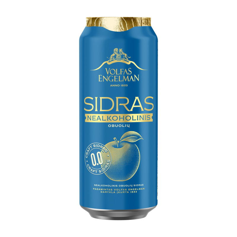 Nealk. sidras Volfas Engelman, Obuolių, 0%, 0,5 l