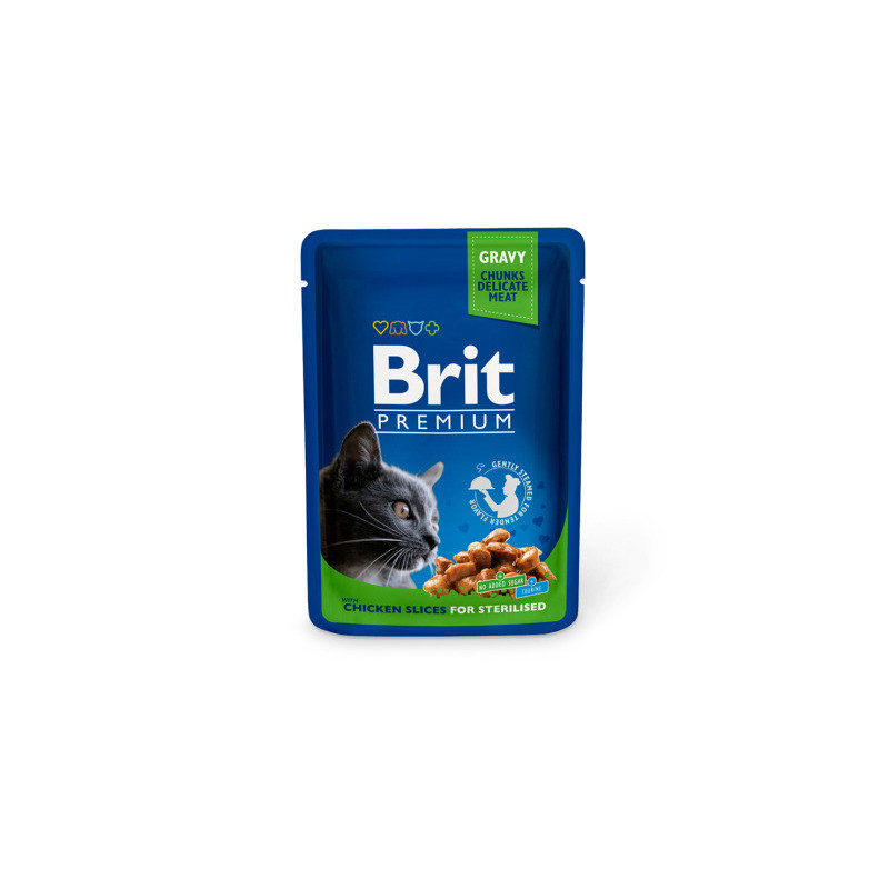 Konserv. kačių ėdalas BRIT sterilizuotiems, su višt., 100 g
