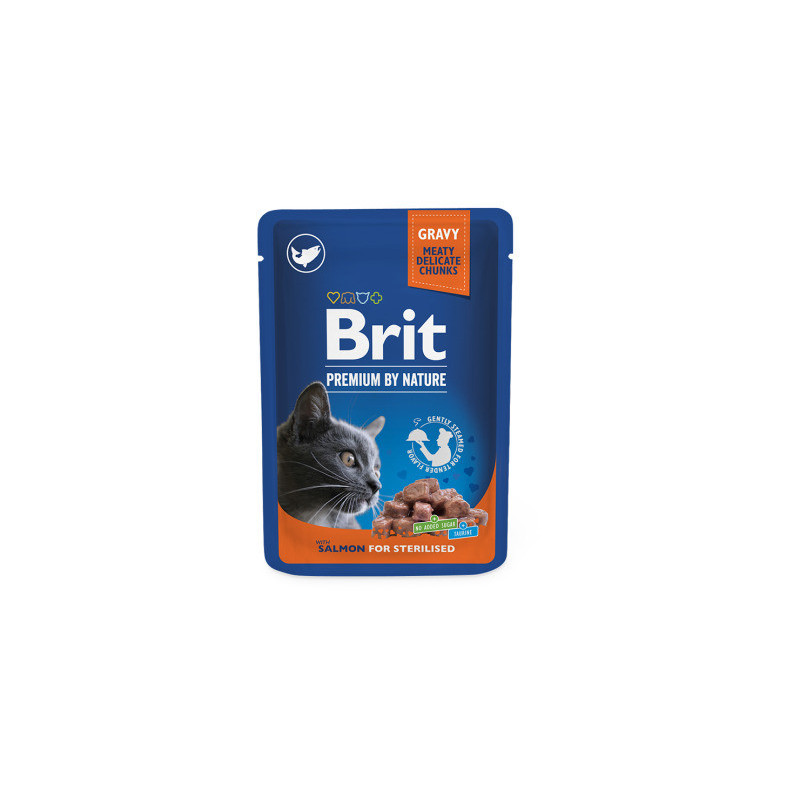Konserv. kačių ėdalas BRIT sterilizuotiems, su lašiša, 100 g