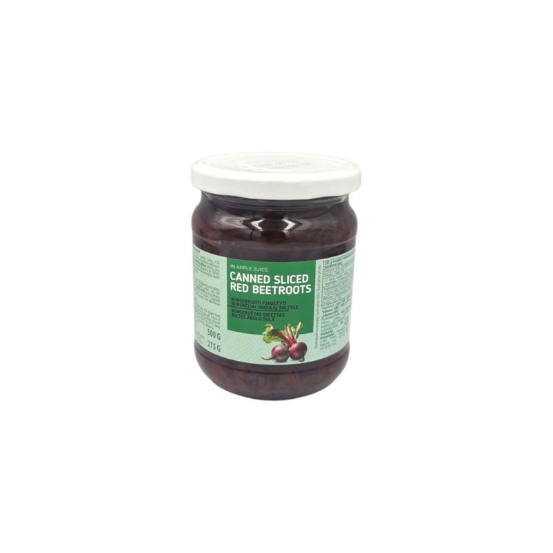 Konservuoti burokėliai, pjaustyti, obuolių sultyse, 500 g