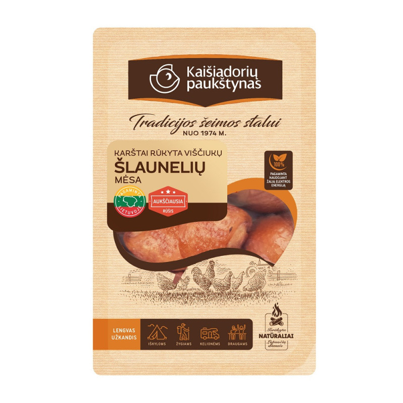 Karštai rūkyta viščiukų šlaunelių mėsa, a.r, 400 g