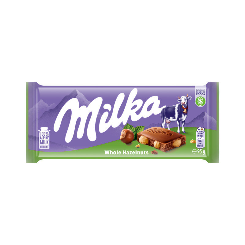 Pieninis šokoladas MILKA WHOLE HAZELNUTS, 95 g