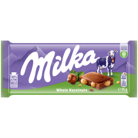 Pieninis šokoladas MILKA WHOLE HAZELNUTS, 95 g