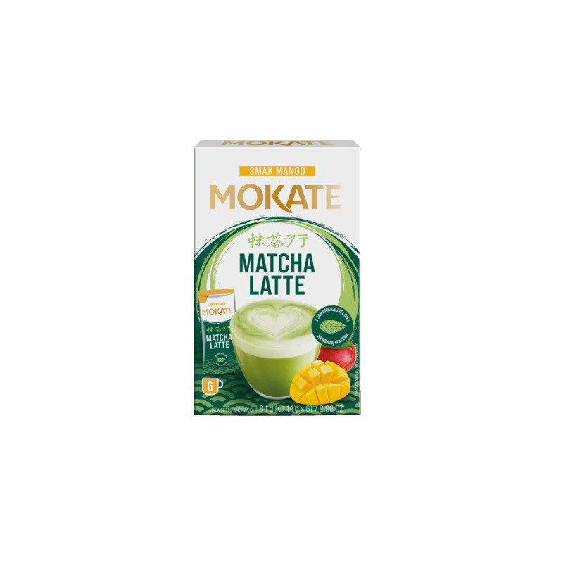 Žaliosios arbatos gėrimas MOKATE latte matcha ir mango skonio, 6 x 14 g