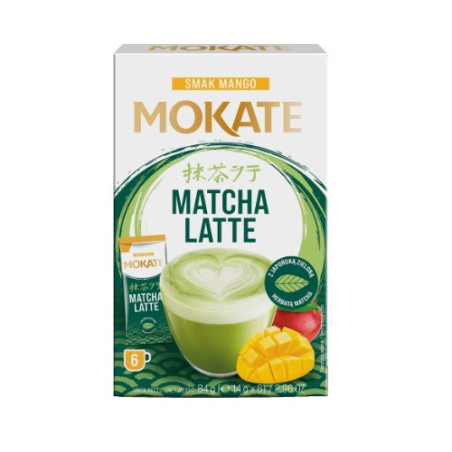 Žaliosios arbatos gėrimas MOKATE latte matcha ir mango skonio, 6 x 14 g