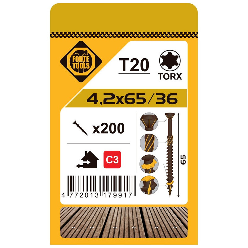 Terasų medsraigčiai 4,2 x 65 mm, ruspert, rudi, 200 vnt. Terasų medsraigčiai 4,2 x 65 mm, ruspert, rudi, 200 vnt.