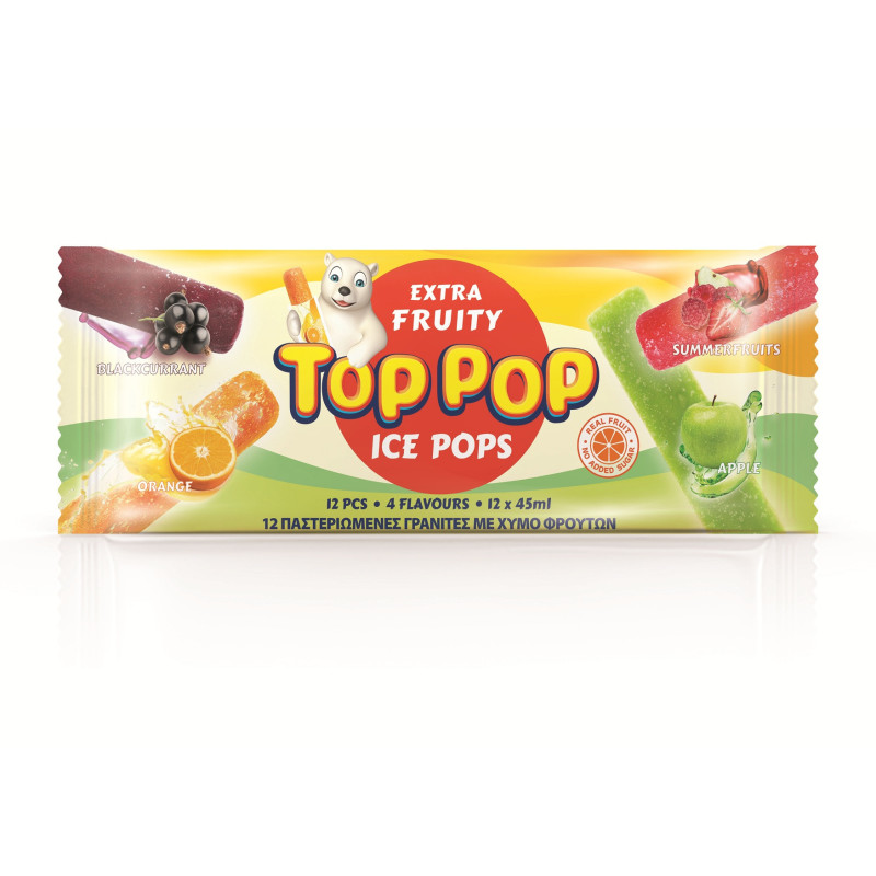 Sulčių valgomieji ledai TOP POP EXTRA FRUITY įvairių skonių, 12 vnt., 540 ml