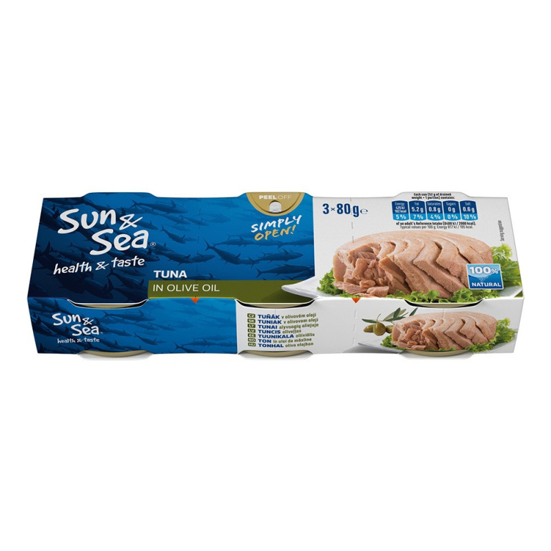 Tuno gabalėliai SUN & SEA alyvuogių aliejuje, 3 x 80 g Tuno gabalėliai SUN & SEA alyvuogių aliejuje, 3 x 80 g
