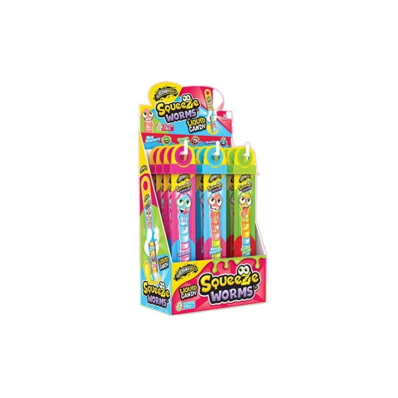 Saldainių gelis išspaudžiamas Johny Bee Squeeze Worms 23g