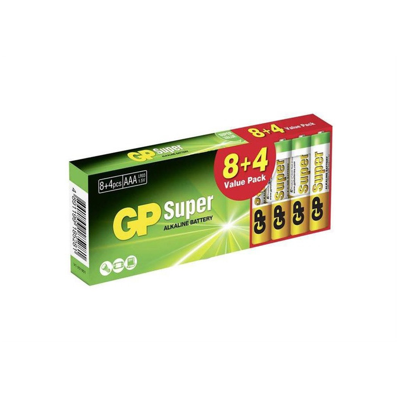 Elementai GP SUPER ALKALINE AAA/LR03, 1,5V, 8+4 vnt. Elementai GP SUPER ALKALINE AAA/LR03, 1,5V, 8+4 vnt.
