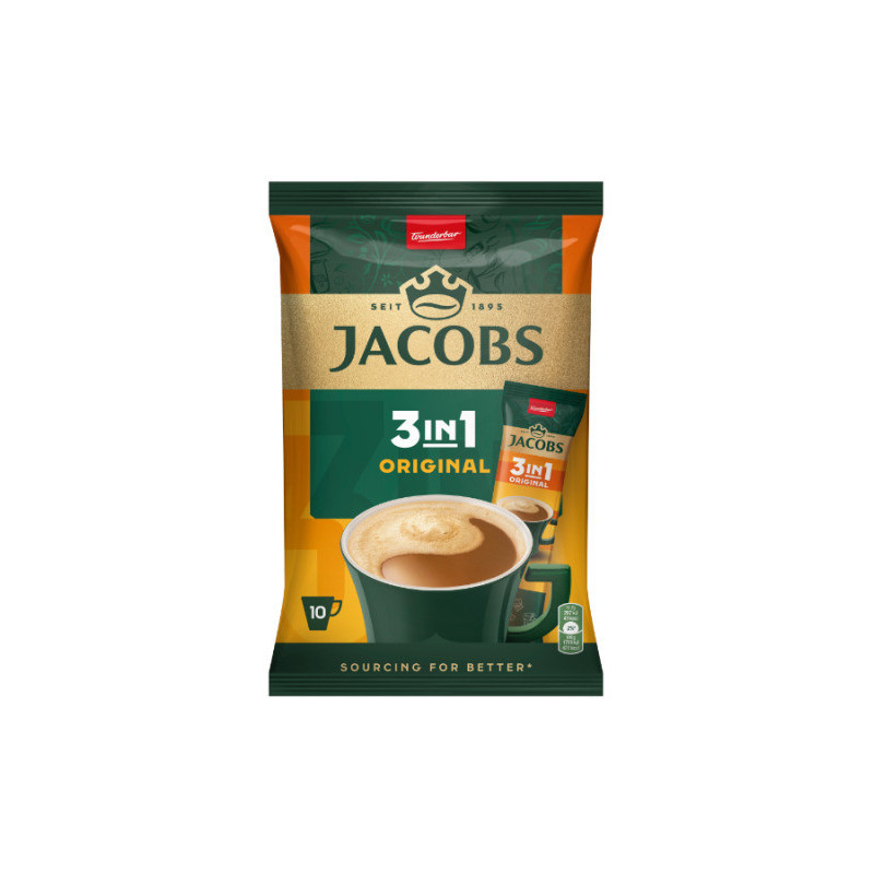 Tirpiosios kavos gėrimas JACOBS, 3in1, maiš., 10 vnt., 126 g