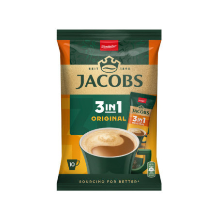 Tirpiosios kavos gėrimas JACOBS, 3in1, maiš., 10 vnt., 126 g