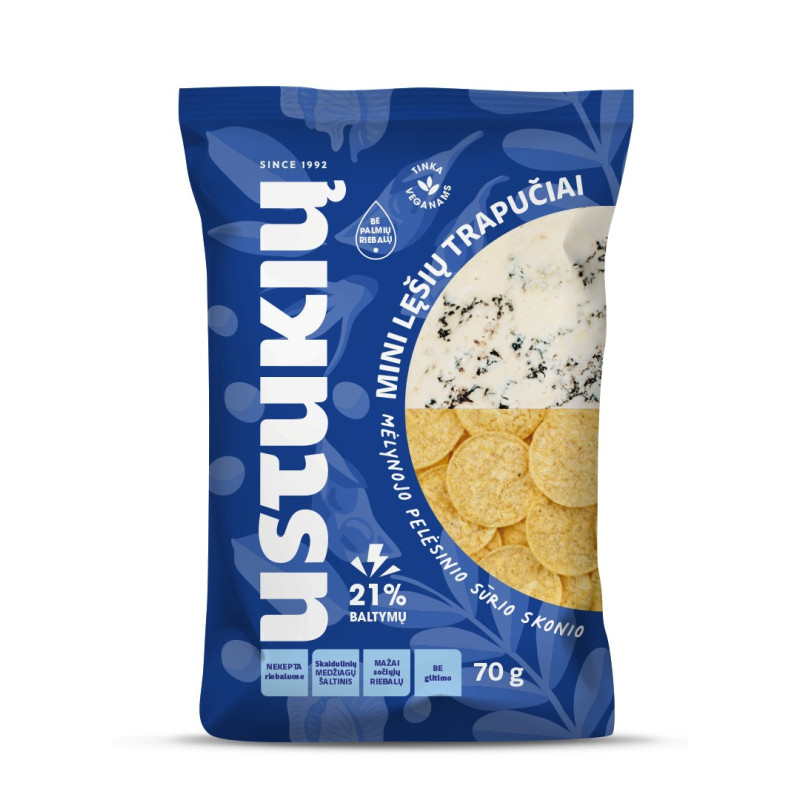 Mini lęšių trapučiai USTUKIŲ mėlyn. pelės. sūrio sk., 70 g