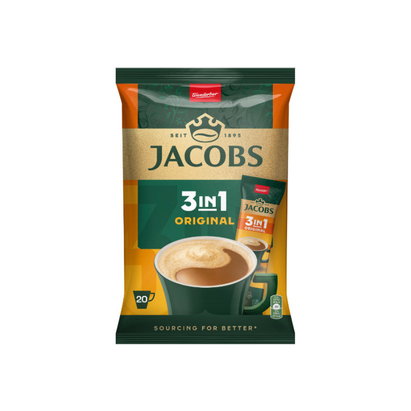 Tirpiosios kavos gėrimas JACOBS, 3in1, maiš., 20 vnt., 252 g