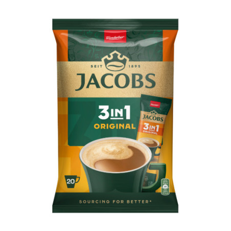 Tirpiosios kavos gėrimas JACOBS, 3in1, maiš., 20 vnt., 252 g