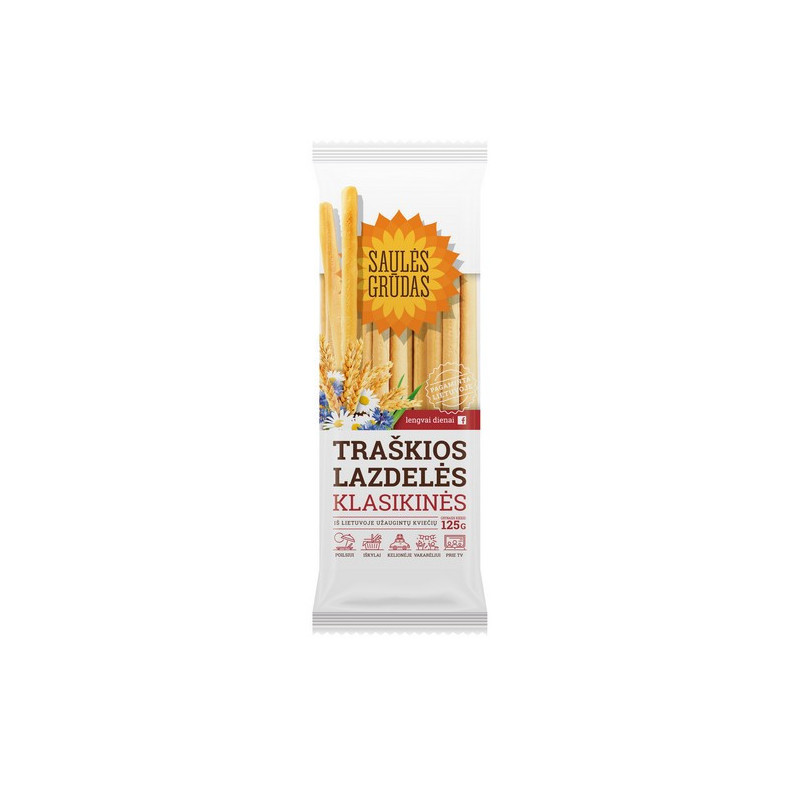Traškios klasikinės lazdelės SAULĖS GRŪDAS, 125 g Traškios klasikinės lazdelės SAULĖS GRŪDAS, 125 g