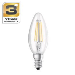 Lemputė STANDART, LED, B35, 4.3W, E14, 2700K, 470lm, skaidri