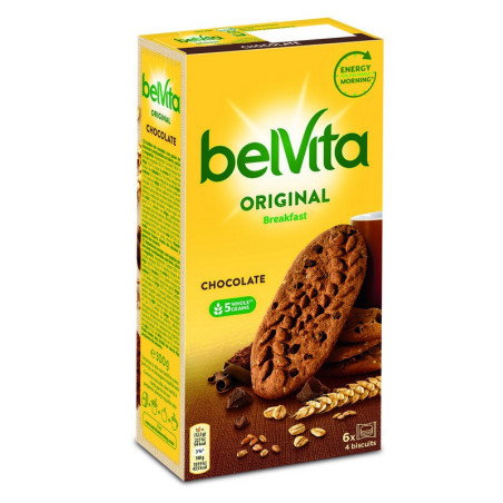 Kakaviniai sausainiai BELVITA su šokolado gabalėliais, 300 g