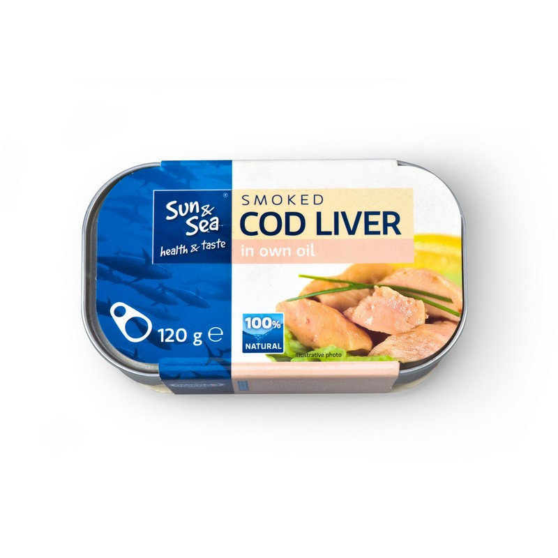 Rūkytos menkių kepenėlės savo aliejuje SUN&SEA, 120 g