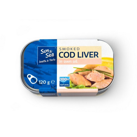 Rūkytos menkių kepenėlės savo aliejuje SUN&SEA, 120 g