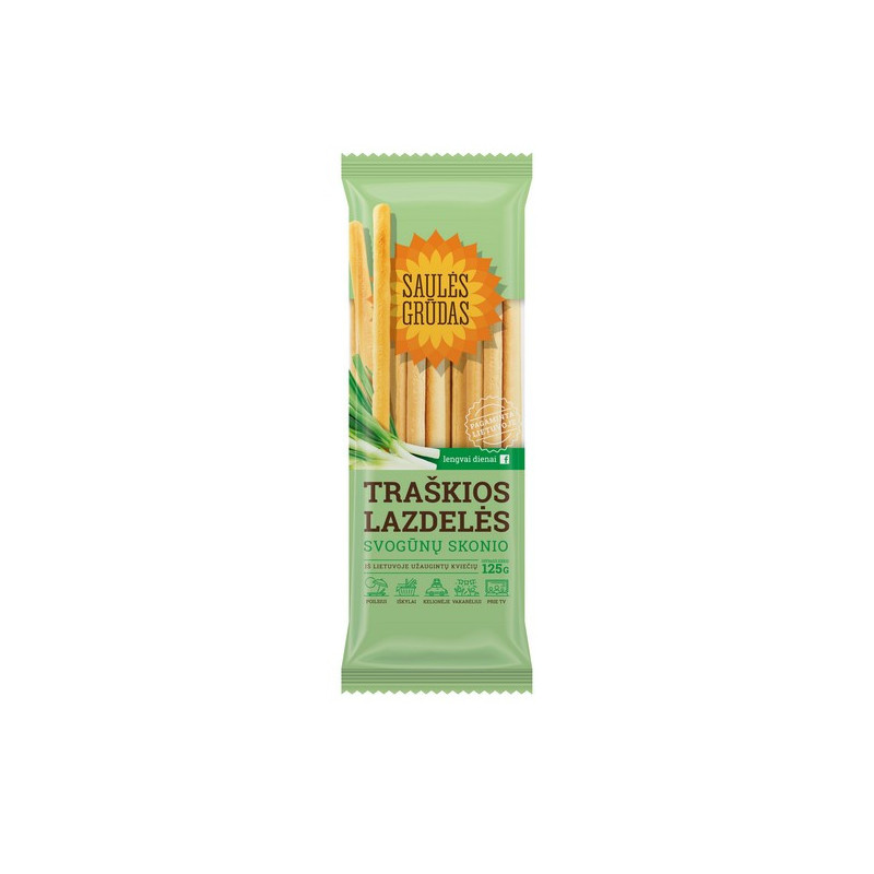 Traškios lazdelės su svogūnais SAULĖS GRŪDAS, 125 g Traškios lazdelės su svogūnais SAULĖS GRŪDAS, 125 g