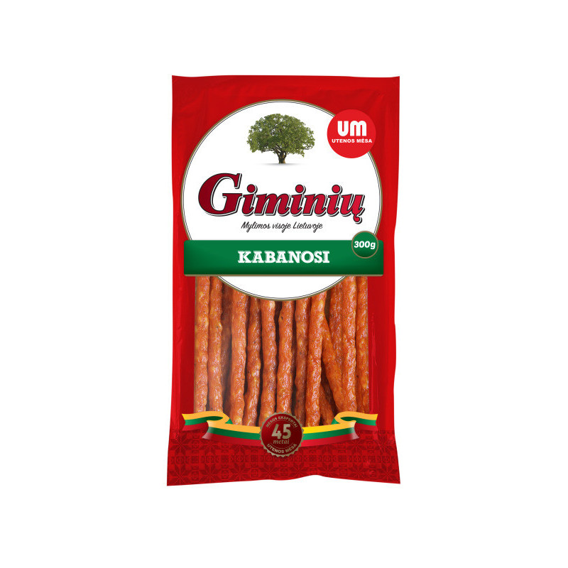 Karštai rūkytos lazdelės UTENOS MĖSA, KABANOSSI, I r., 300 g
