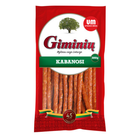 Karštai rūkytos lazdelės UTENOS MĖSA, KABANOSSI, I r., 300 g