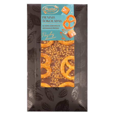 Pieninis šokoladas su sūria karamele ir riestainiais PRETZELS, 100 g