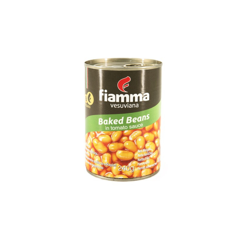 Konser. pupelės FIAMMA VESUVIANA,keptos,pomidorų padaže,400g
