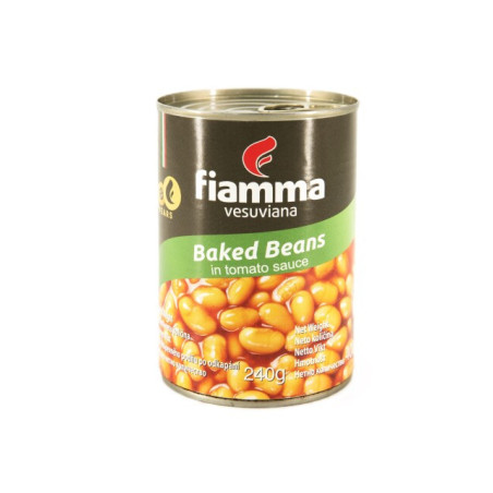 Konser. pupelės FIAMMA VESUVIANA,keptos,pomidorų padaže,400g