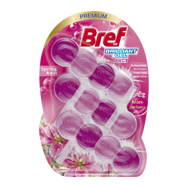 WC valiklis-gaiviklis BREF BRILLIANT GEL Spring Rain 3x42 g
