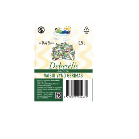 Vaisių vyno gėrimas DEBESĖLIS BALTASIS, 14,4%, 500 ml