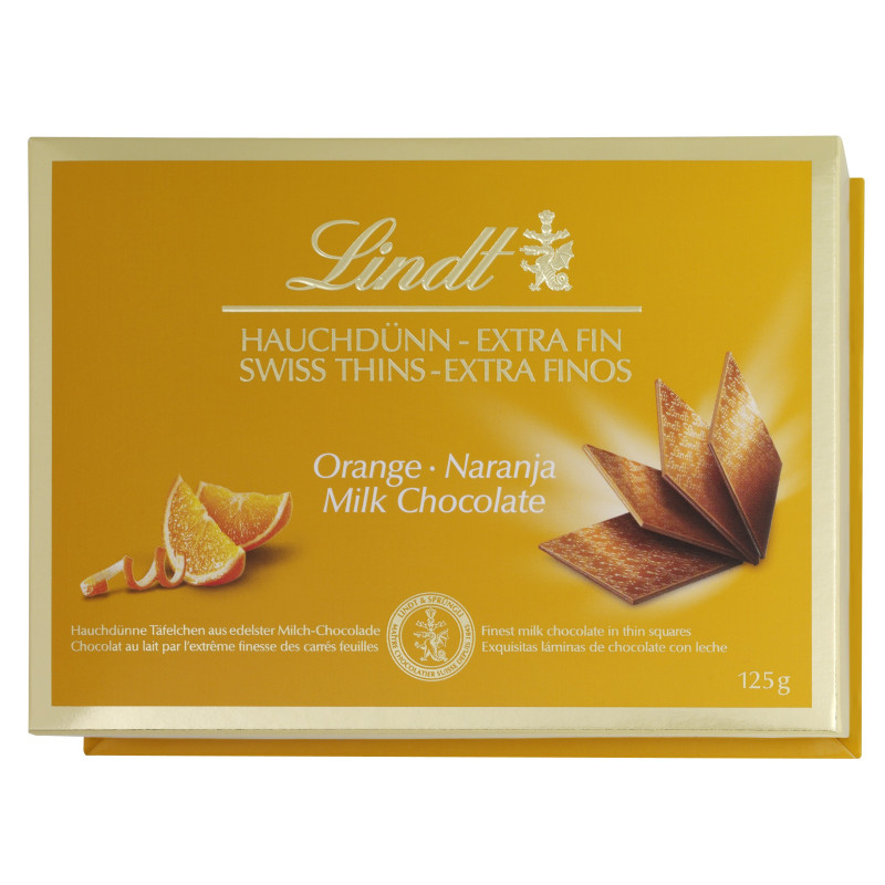 Pieninis šokoladas LINDT THINS, apels. sk., 125 g