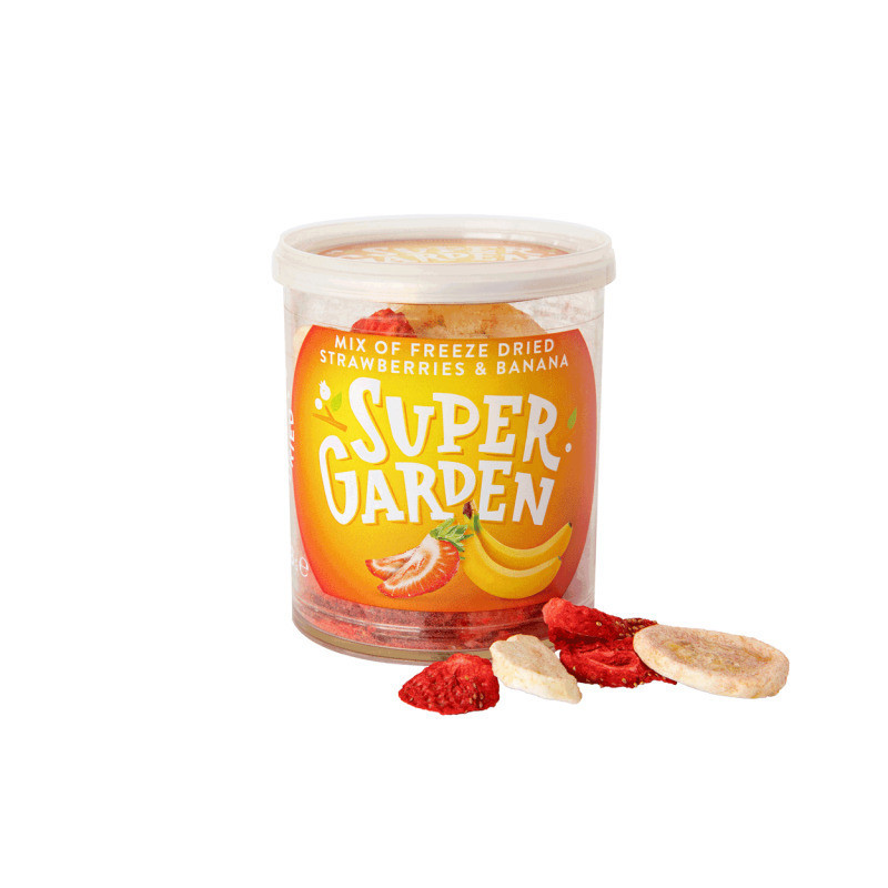 Šaltyje džiovintų SUPERGARDEN, braškių, bananų mišinys, 28 g