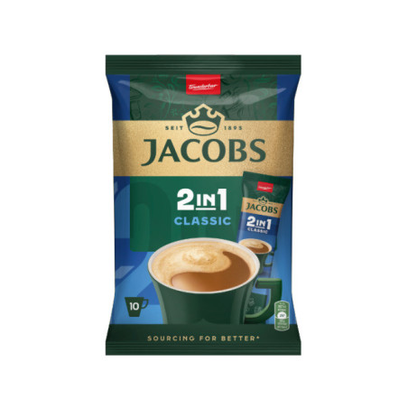 Tirpiosios kavos gėrimas JACOBS, 2in1, maiš., 10 vnt., 124 g