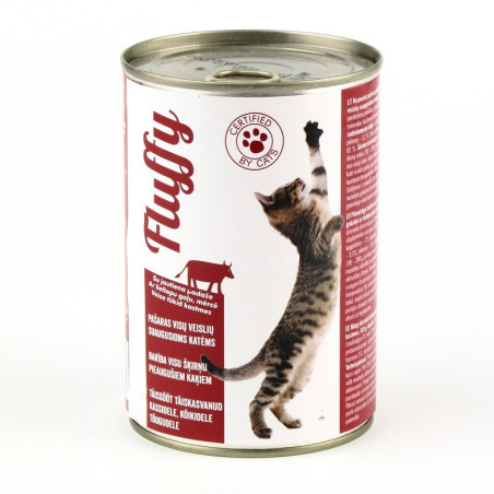 Konservuotas ėdalas katėms su jautiena FLUFFY, 410 g