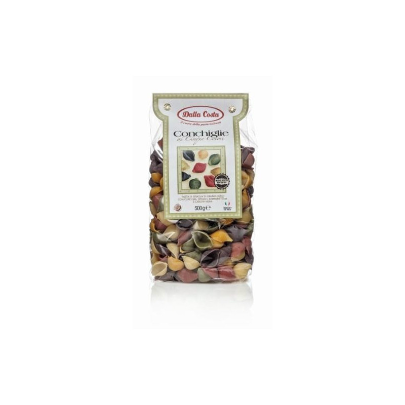 Makaronai DALLA COSTA, kriauklės, spalvoti, 500 g Makaronai DALLA COSTA, kriauklės, spalvoti, 500 g