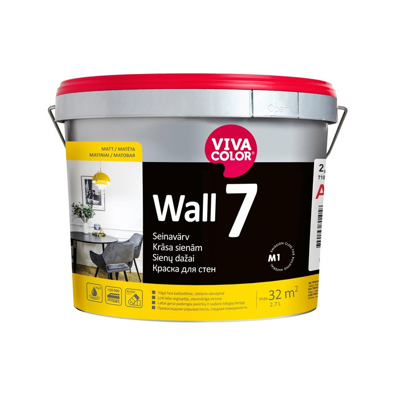 Akriliniai sienų dažai Vivacolor WALL 7 A, balti, 2.7L