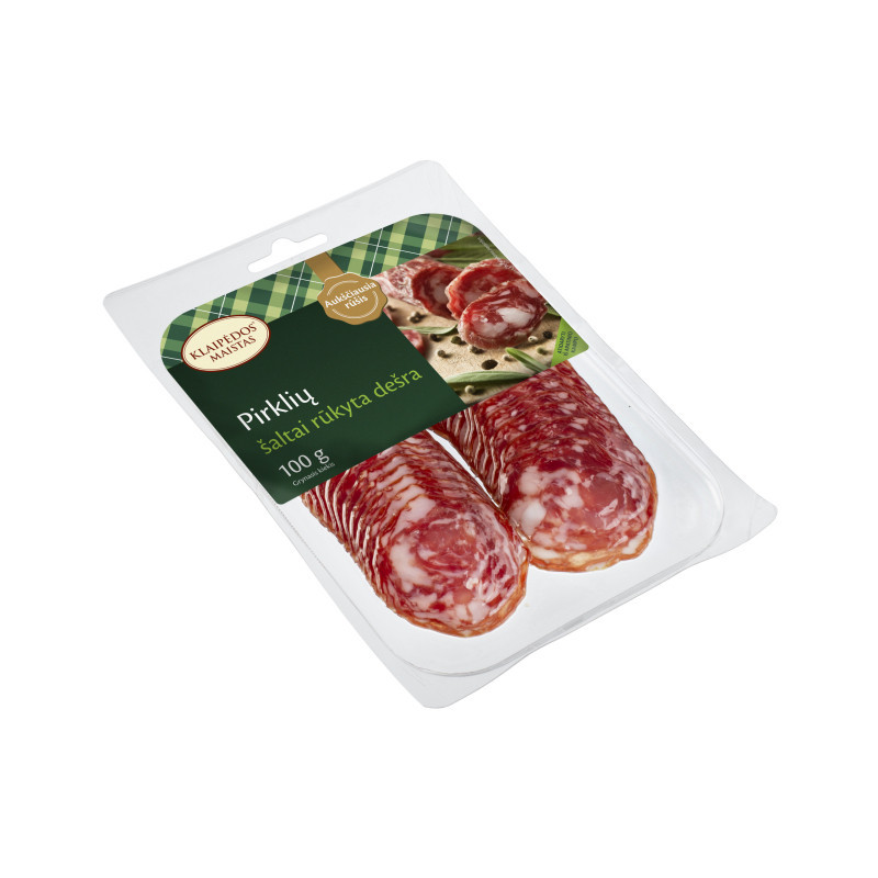 Š.r. dešra KLAIPĖDOS MAISTAS, PIRKLIŲ, pjaust., a.r., 100 g Š.r. dešra KLAIPĖDOS MAISTAS, PIRKLIŲ, pjaust., a.r., 100 g