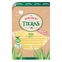 Sūris ROKIŠKIO TIKRAS, be laktozės, riek., 45% rieb., 150 g