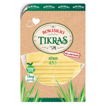 Sūris ROKIŠKIO TIKRAS, be laktozės, riek., 45% rieb., 150 g