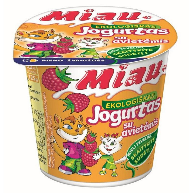 Jogurtas su avietėmis MIAU, 125 g Jogurtas su avietėmis MIAU, 125 g