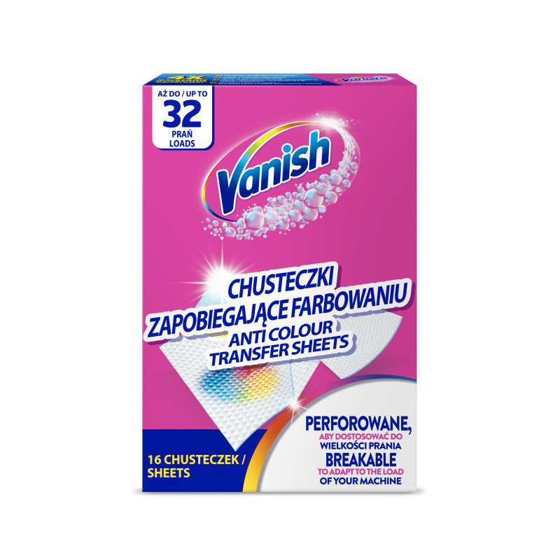 Skalbiamosios servetėlės VANISH ANTI COLOUR, 16 vnt.