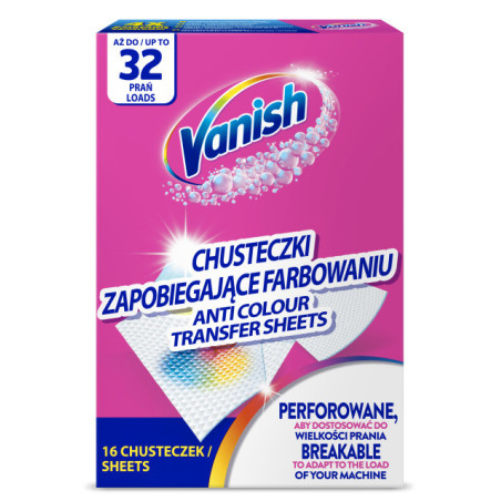 Skalbiamosios servetėlės VANISH ANTI COLOUR, 16 vnt.