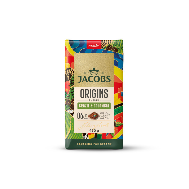 Malta kava JACOBS ORIGINS BRAZIL & COLOMBIA, 450 g Malta kava JACOBS ORIGINS BRAZIL & COLOMBIA, 450 g