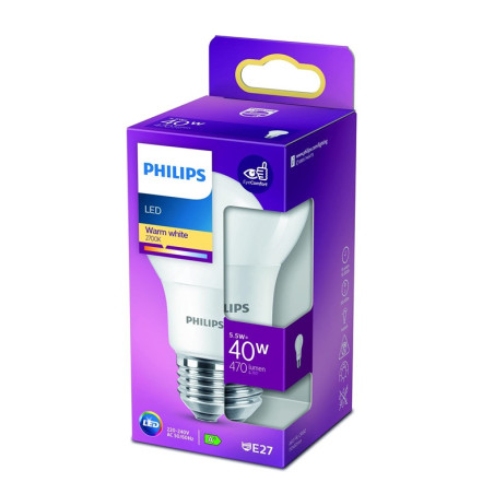 LED lemputė PHILIPS, A60, E27, 5,5 W, 470 lm, 2700 K