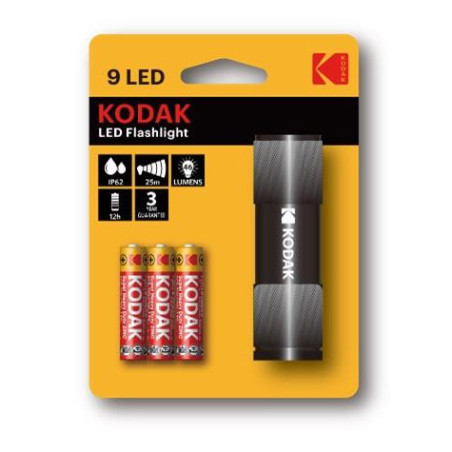 LED žibintuvėlis KODAK, 46 lm, 3 × AAA, IP62, juodas